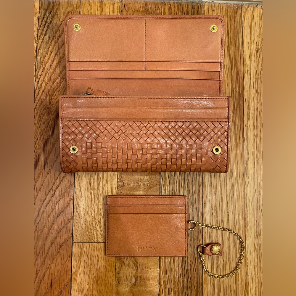 Prada Madras Woven Leather Continental Wallet in Rose - Picture 4 of 14